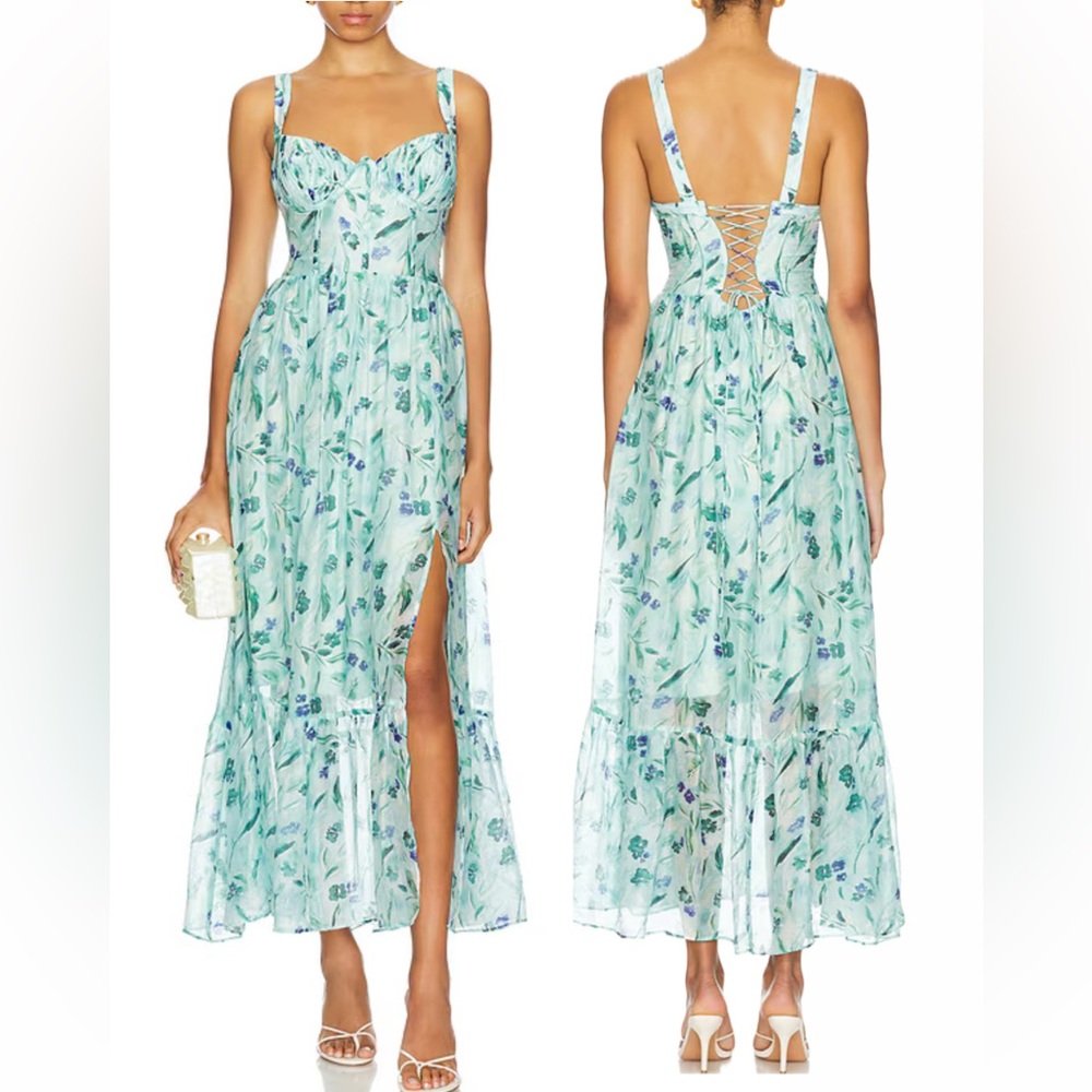 ASTR The Label Kelby Maxi Dress in Green Blue Floral - Small